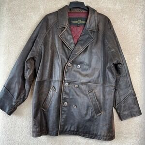 VINTAGE 1990s Brown Leather Jacket Size‎ Large L Patina Motorcycle Coat Mad Max